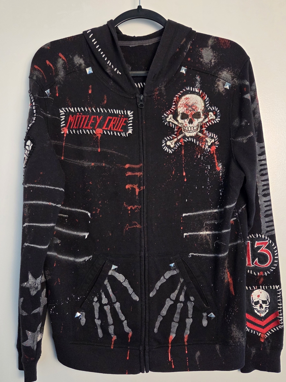 Motley Crue Distressed Hoodie By Chad Cherry Clothing OOAK Black L Grunge Edgy